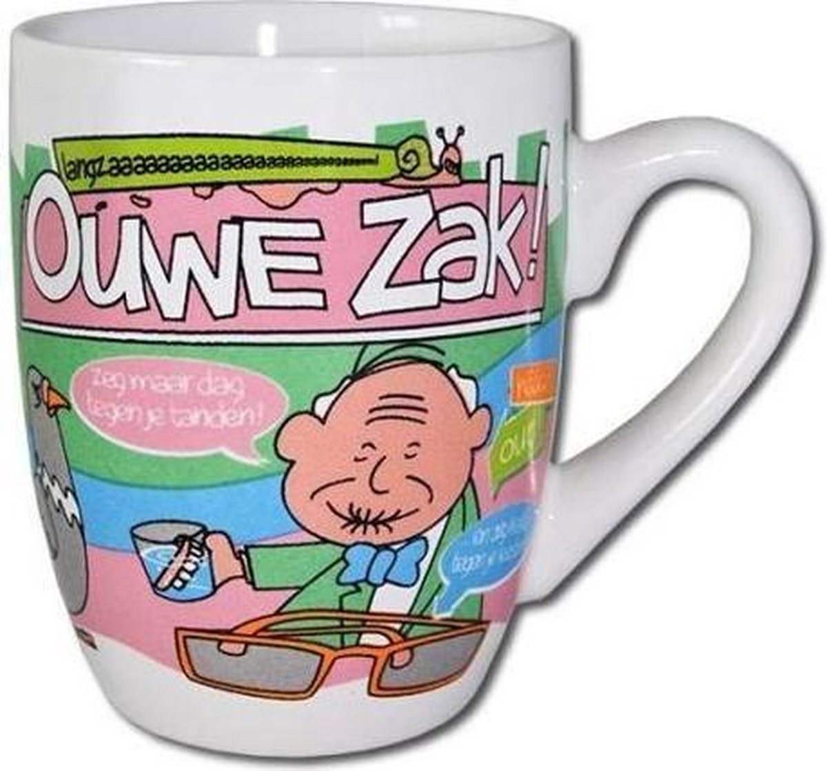 Mok - Cartoon Mok - Ouwe zak - Gevuld met droplullen - In cadeauverpakking met gekleurd lint