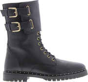 Tango | Bee 216-a black leather high lace up boot/buckles - black sole/studs welt | Maat: 37