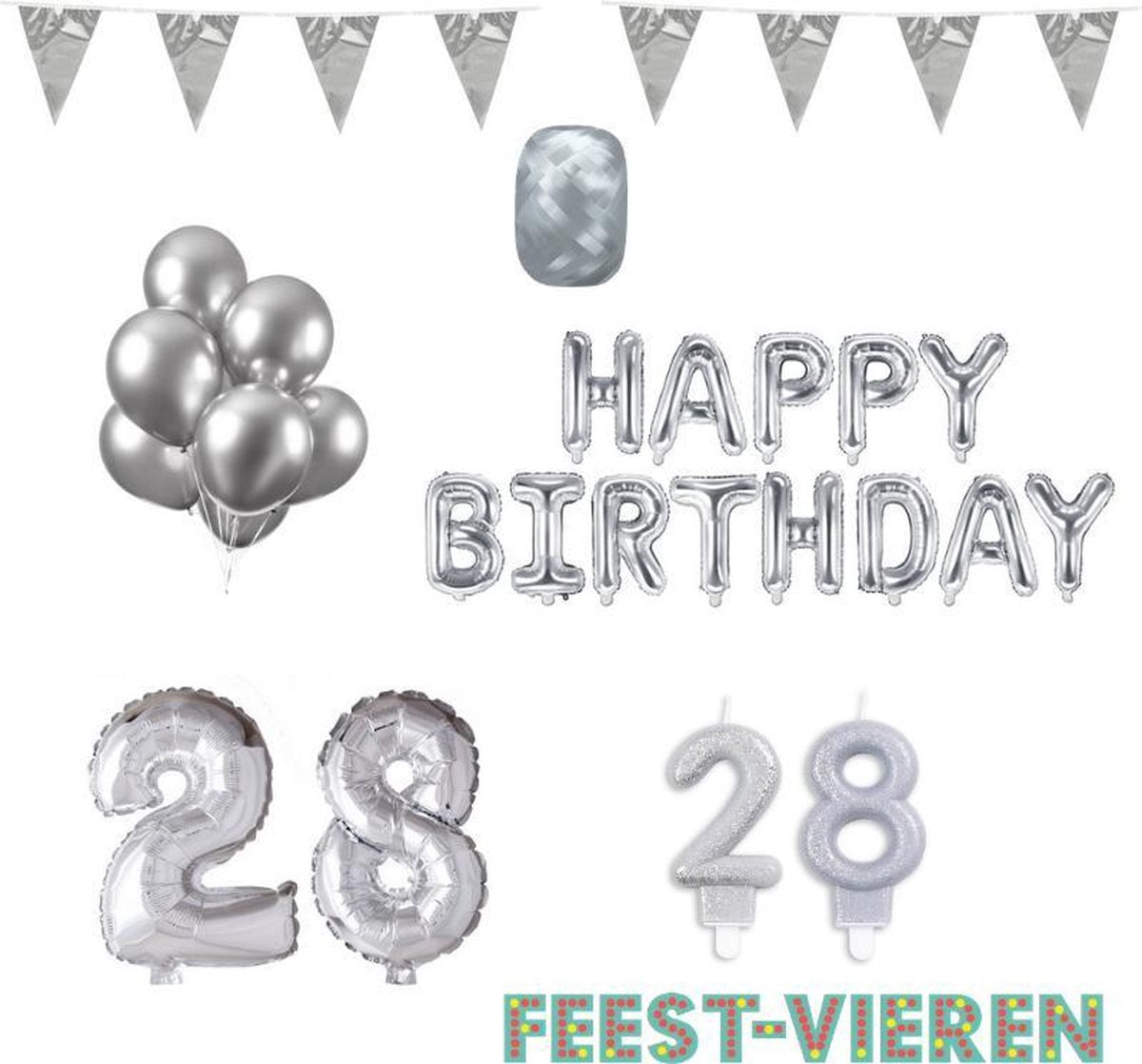 28 jaar Verjaardag Versiering Pakket Zilver