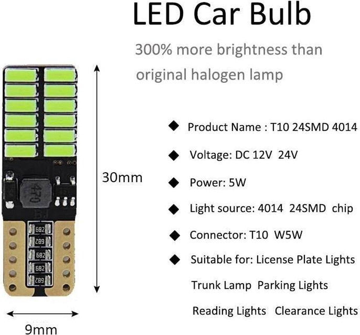 T10 Led Lamp Groen (Set 2 stuks) Canbus 5W5 | W5W | Led Signal Light | 12V | Stadslicht | Kentekenplaat Verlichting | 4014 24SMD | Autolamp | Autolampen | Car licht | Lampen | Vintic |