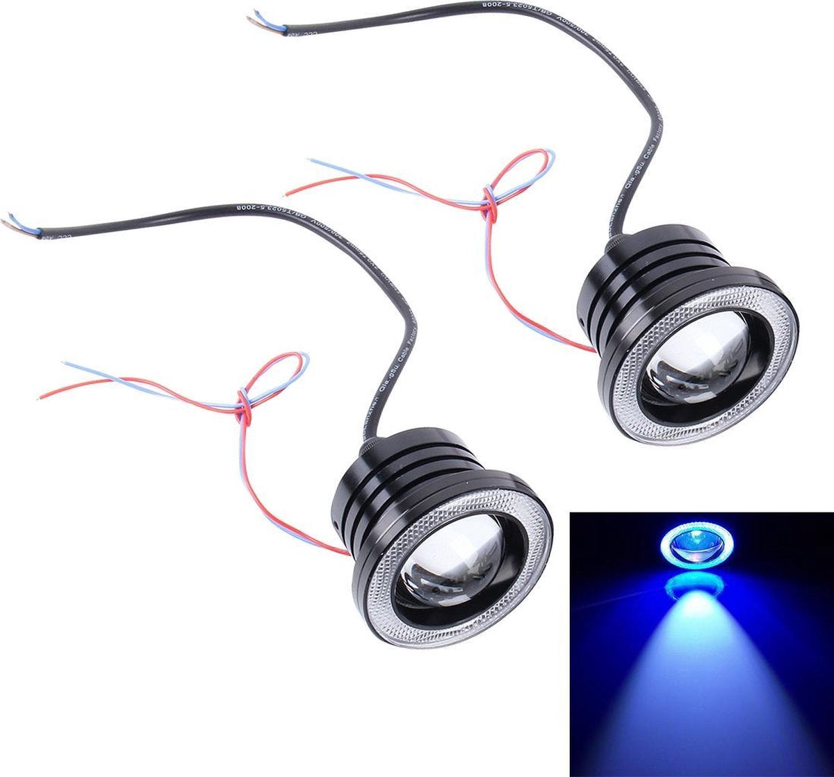 2 STKS 3.5 inch DC 12 V 10 W 900LM 7000 K Auto Angel Eyes Mistlamp Foglight (Blauw Licht + Wit Licht)