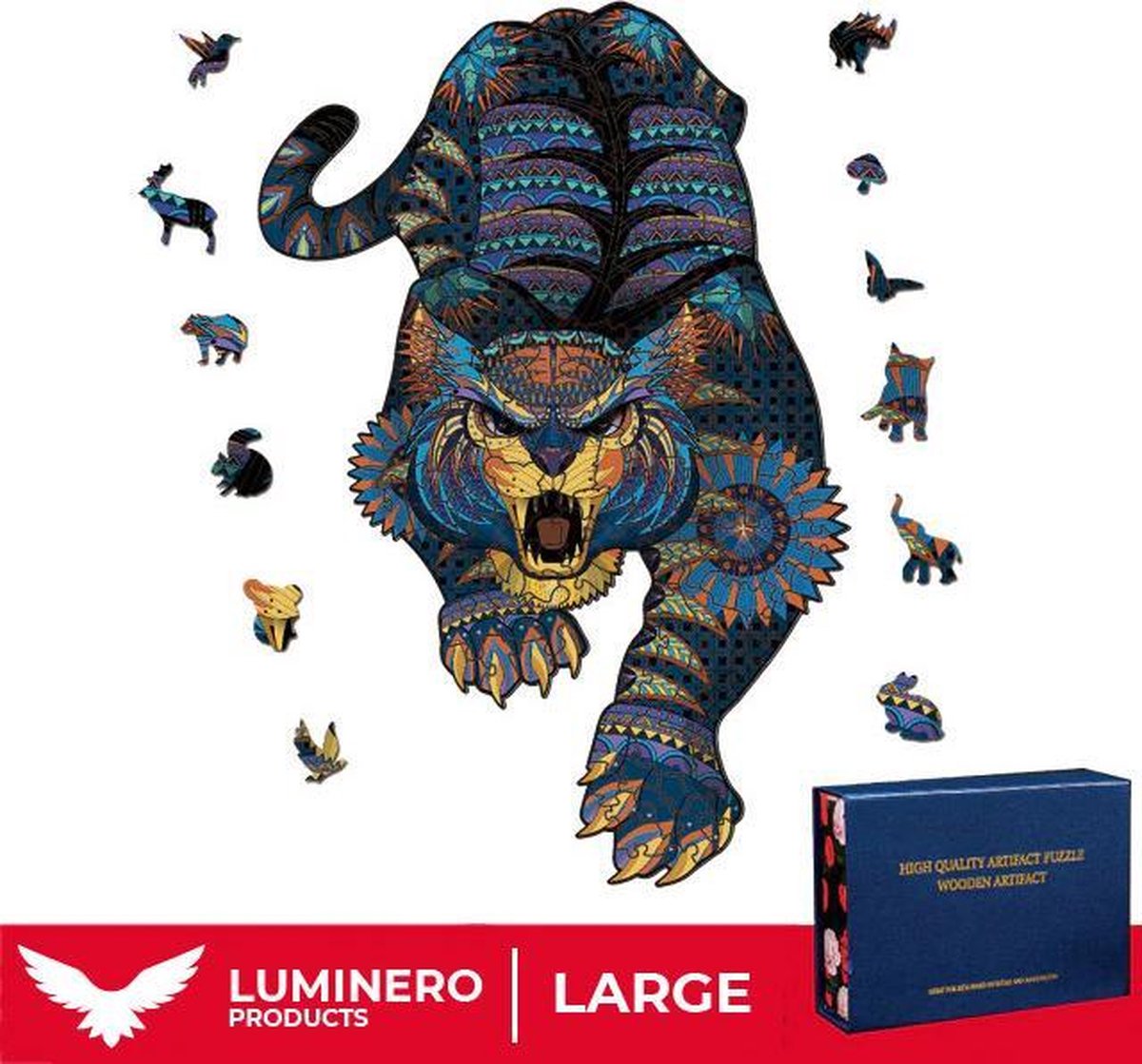 Luminero™️ - Jigsaw Houten Puzzel - Tijger Large Formaat – Wooden puzzle - Leuk voor volwassenen - Unieke vormen - Educatieve puzzels - Fantastisch cadeau voor vrienden en gezinnen - Huisdecoratie - Giftbox