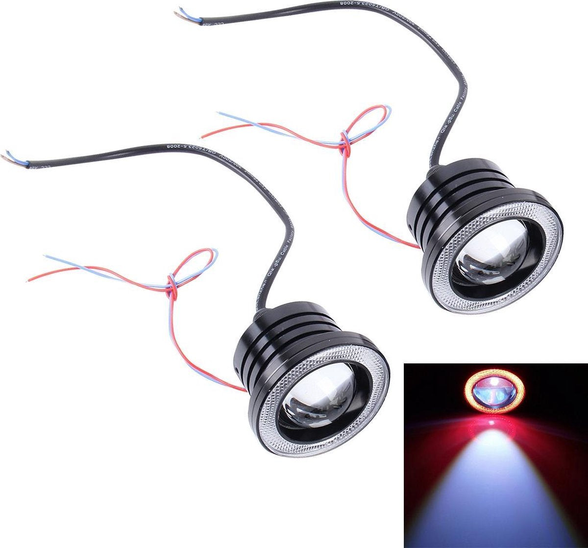 2 STKS 3.0 inch DC 12 V 10 W 900LM 6500 K Auto Angel Eyes Mistlamp Foglight (Rood Licht + Wit Licht)