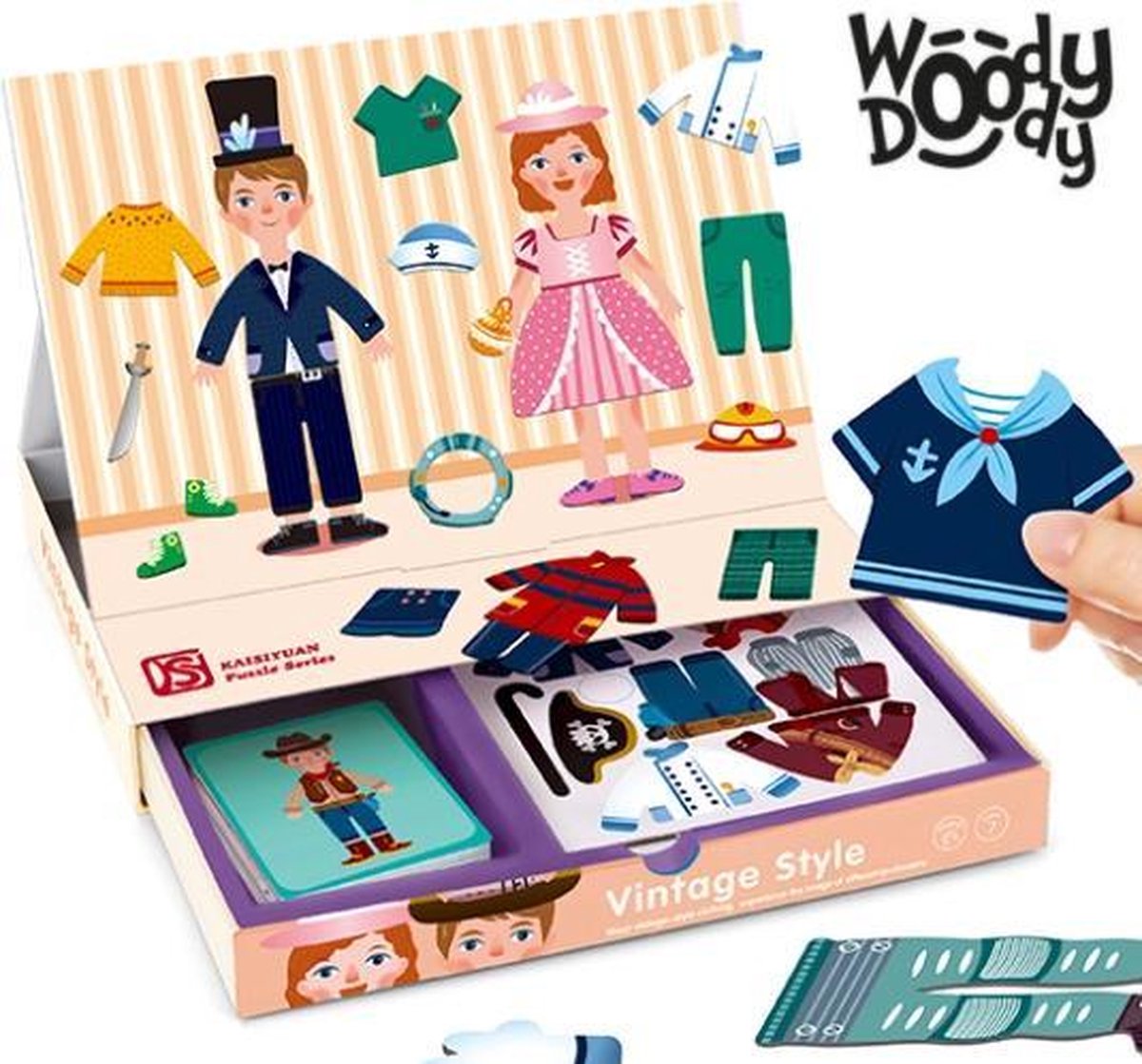 Knutsel Koffer Magnetisch Speelgoed Mode Knutsel Pakket Meisjes en Jongens met Vintage Kleding - Creatief Knutselen Kinderen - WoodyDoody