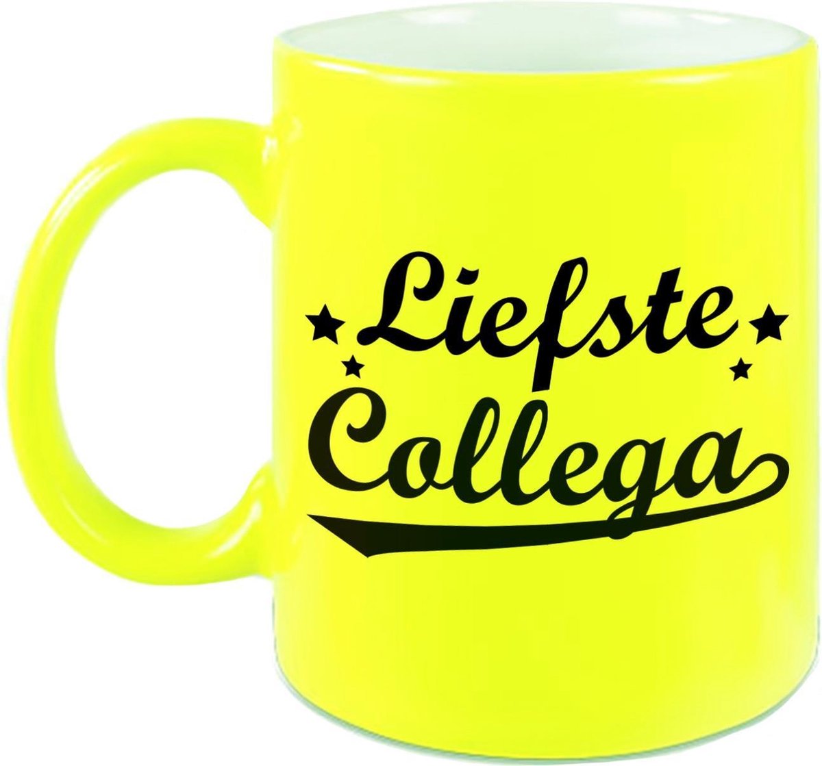 Liefste collega cadeau mok / beker sterren neon geel 330 ml
