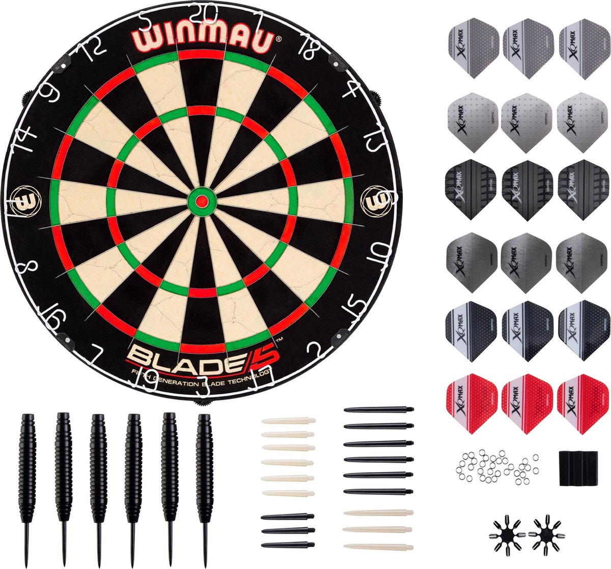 Winmau Blade 5 Dartbord + 2 Sets KOTO Steeldarts + 90 Pieces
