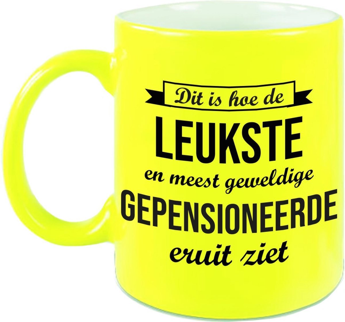 Hoe de leukste gepensioneerde eruitziet mok / beker neon geel bedankt cadeau collega 330 ml