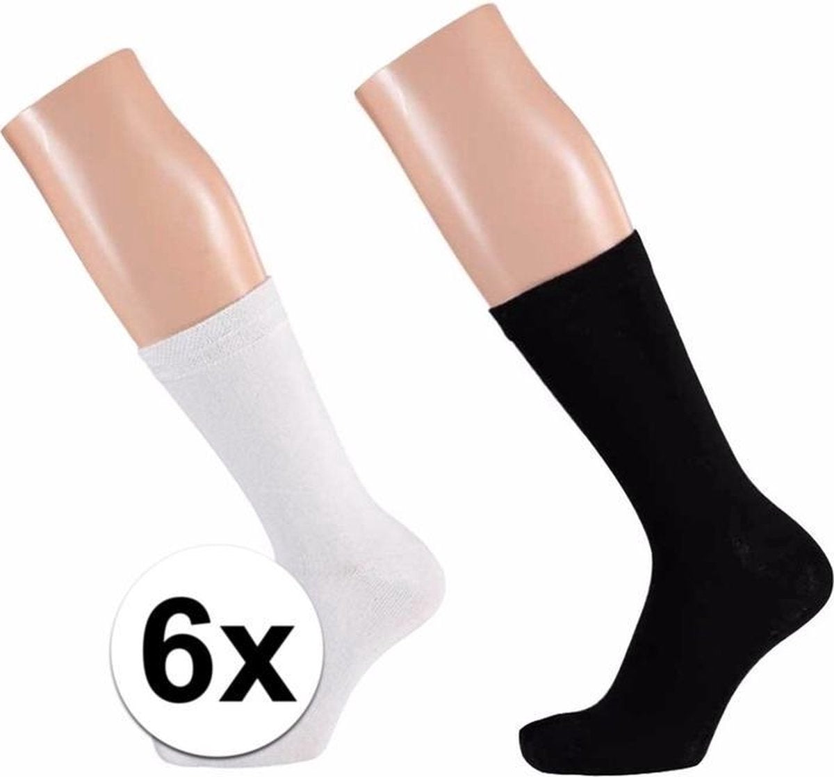 Zwarte en witte dames sokken pakket 6 paar maat 35/42