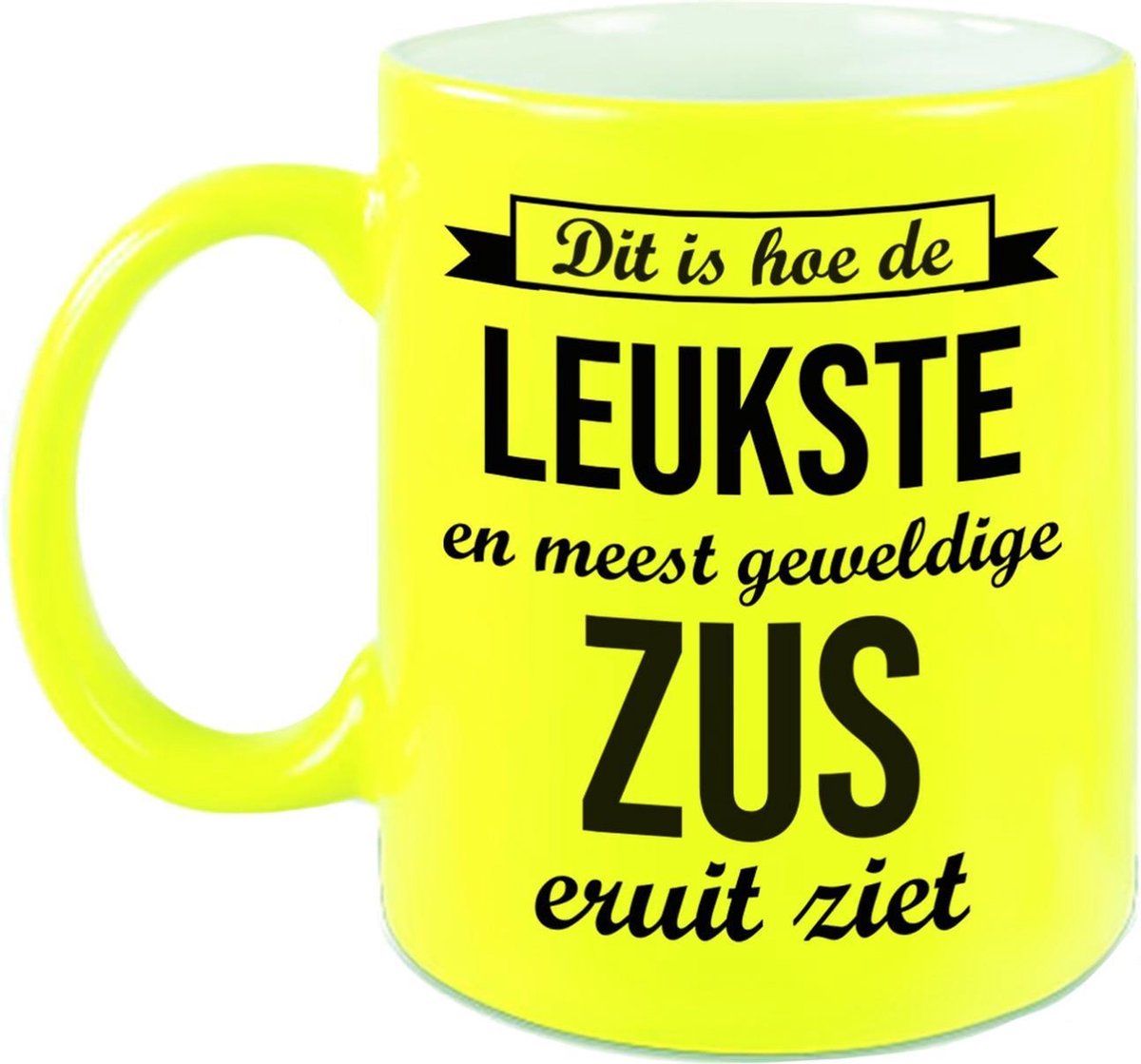 Leukste en meest geweldige zus cadeau koffiemok / theebeker neon geel 330 ml