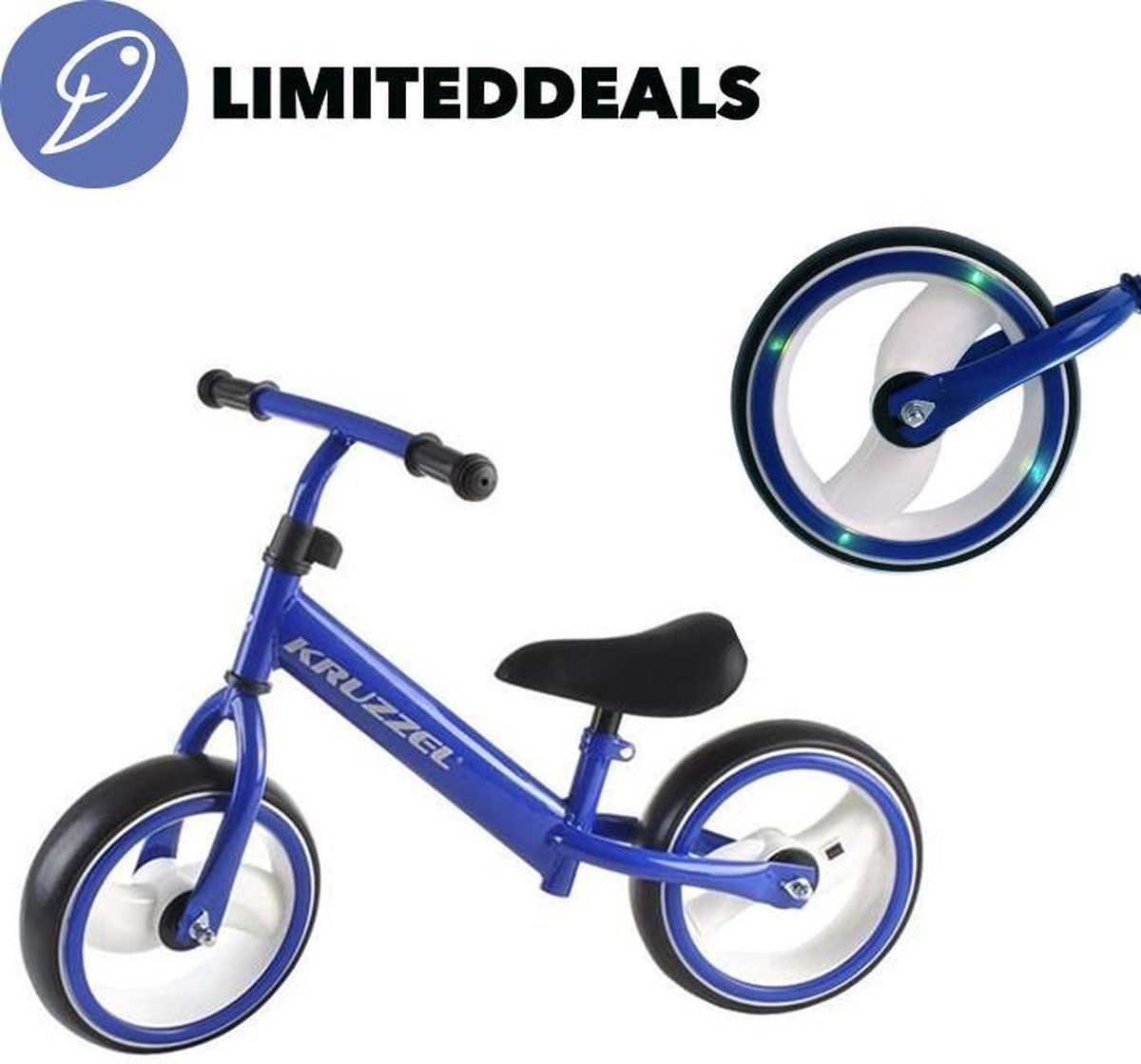 Loopfiets 12inch met Foam wielen en LED verlichting - Blauw - Verstelbaar stuur - LimitedDeals