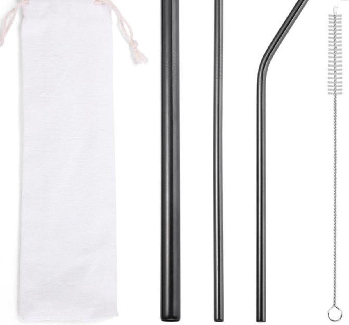 3 Herbruikbare rietjes set | zwart gekleurd | wit zakje