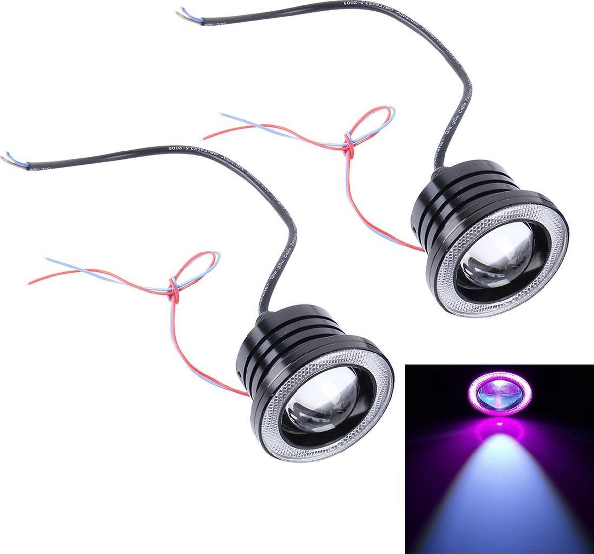 2 STKS 3.5 inch DC 12 V 10 W 900LM 7000 K Auto Angel Eyes Mistlamp Foglight (Roze Licht + Wit Licht)