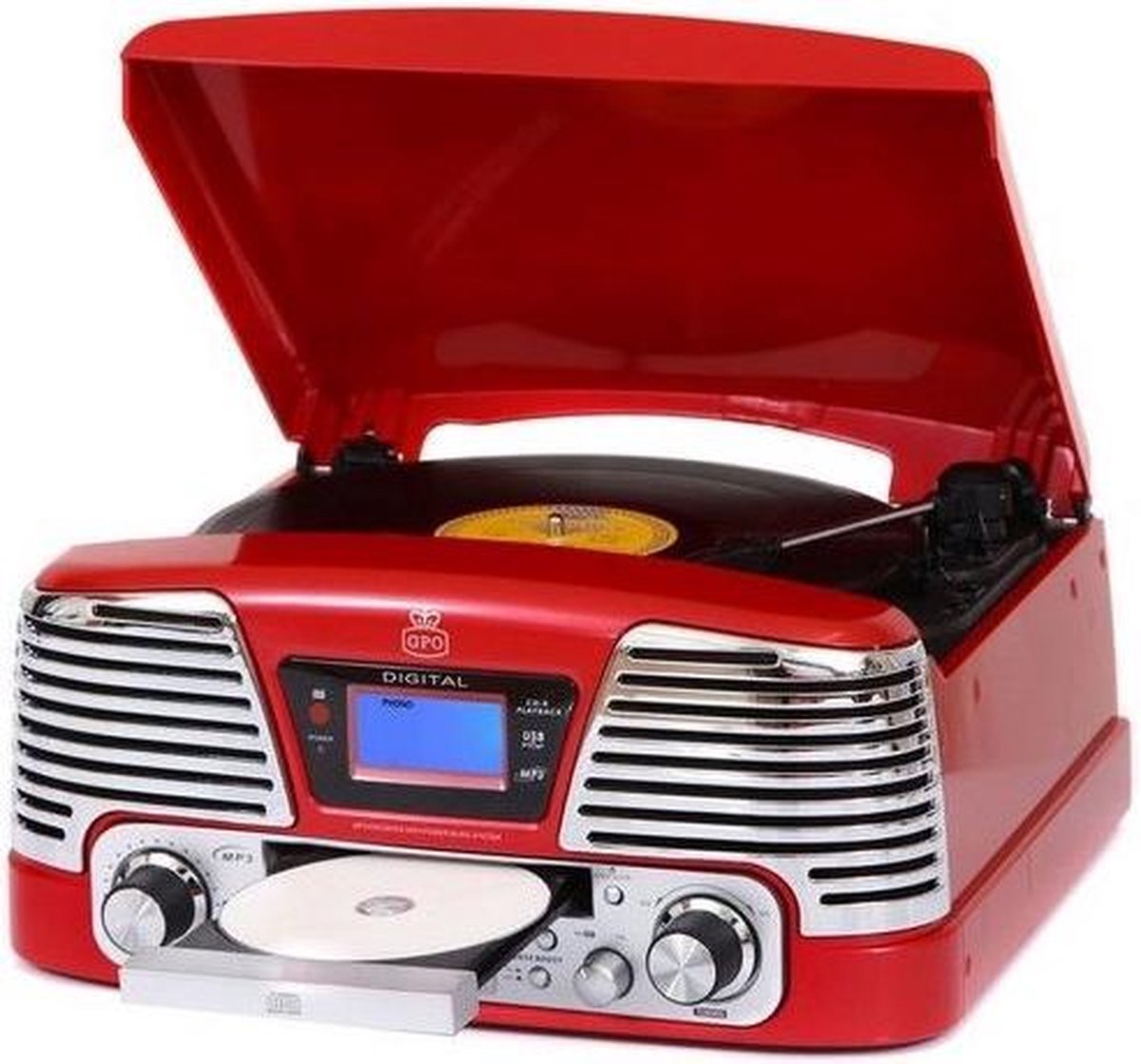 GPO Memphis Retro Muziekcenter Radio-CD-Platenspeler - Rood