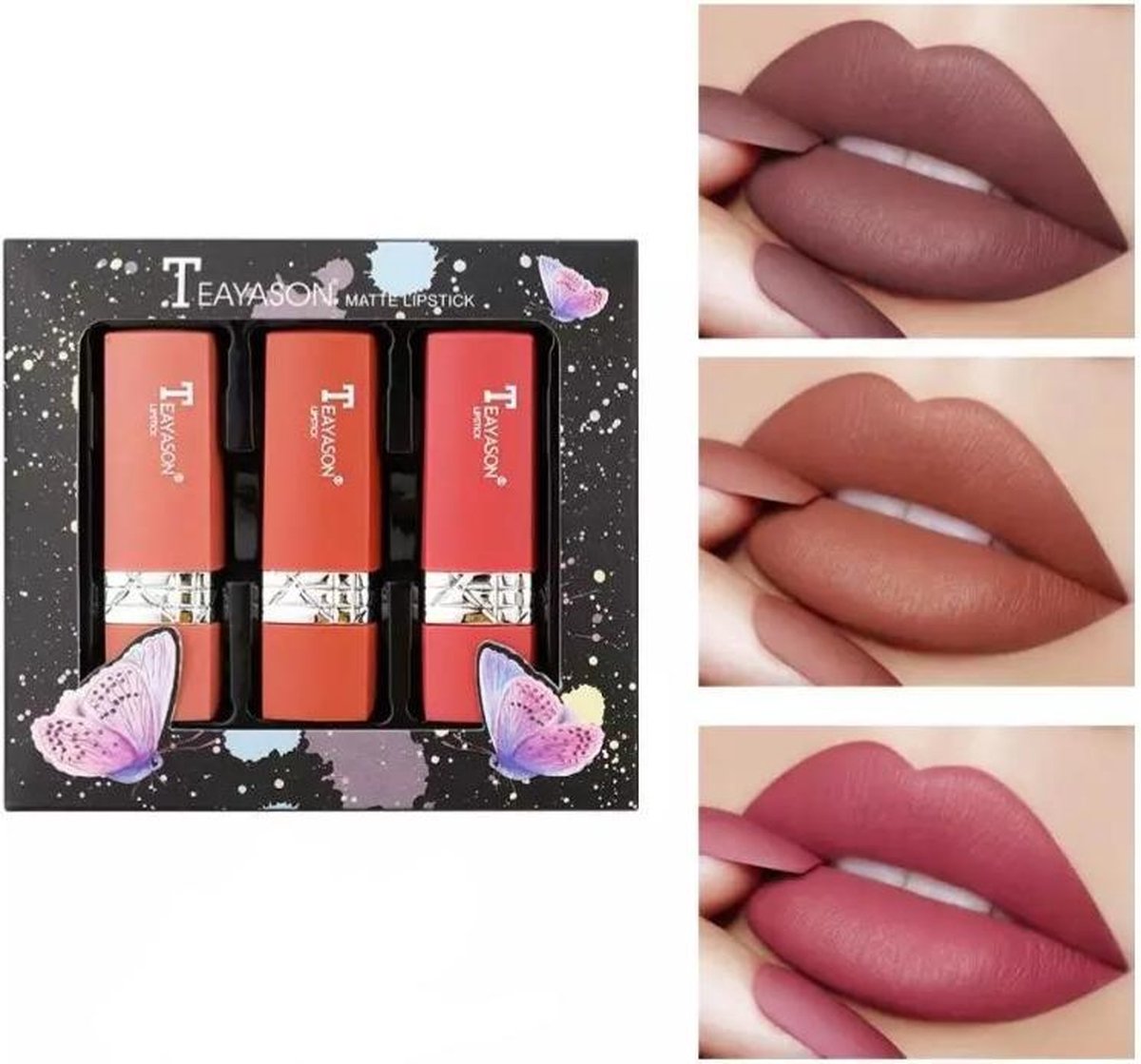 Set van 3 lipsticks - Matte lippenstift - Set nr. 1 - Waterproof - Make up set - Geschenkset - Giftset