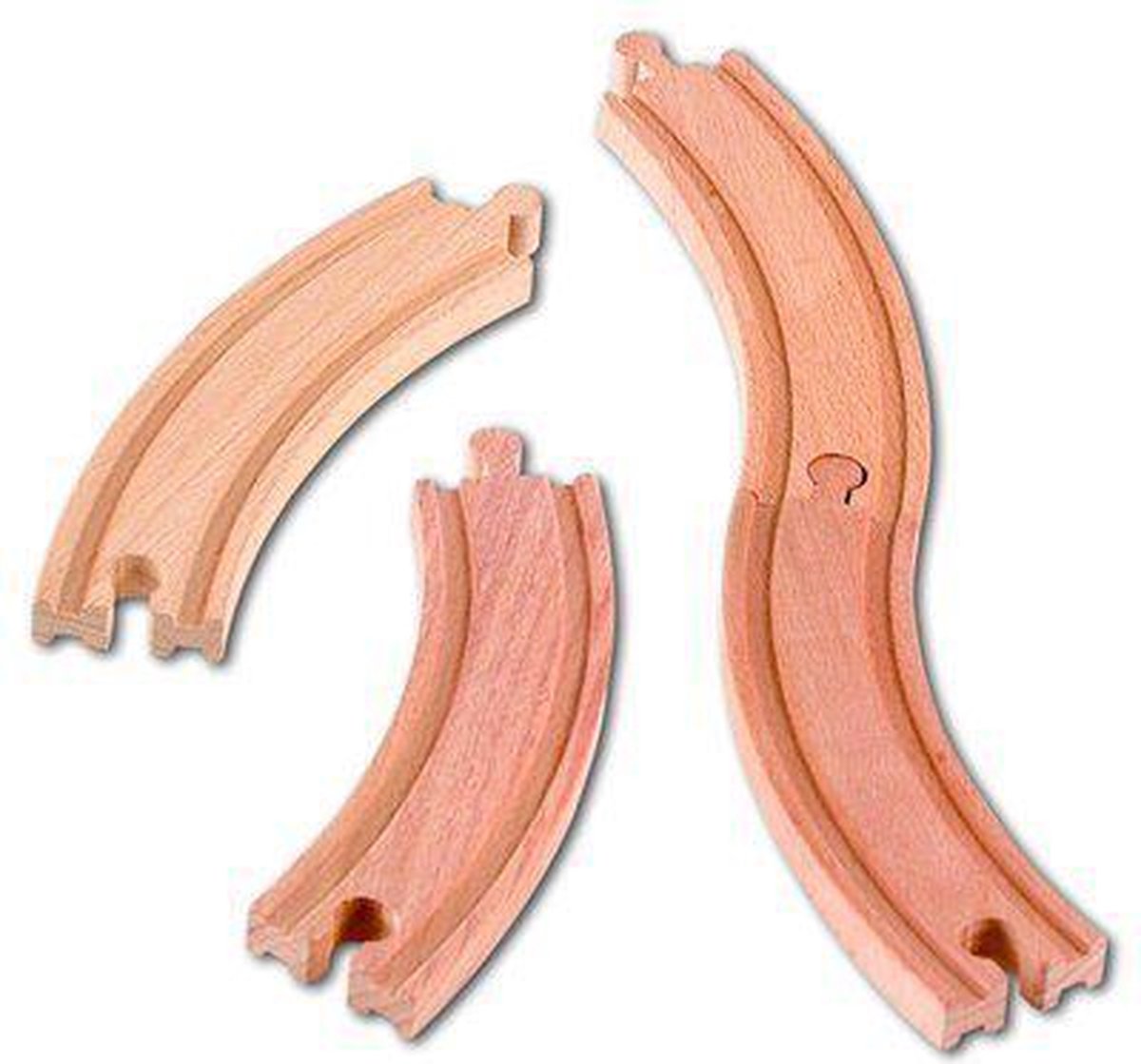 Beeboo Train - Set van 4 lange houten bochten - 18cm - houten treinbaan treinrails