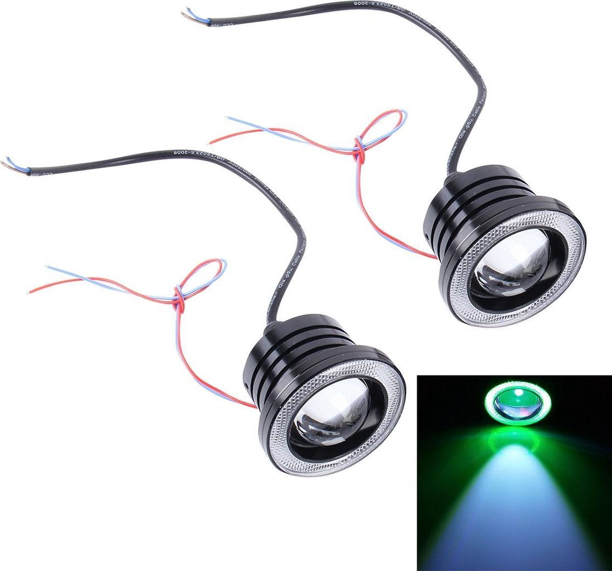 2 STKS 3.5 inch DC 12 V 10 W 900LM 7000 K Auto Angel Eyes Mistlamp Foglight (Groen Licht + Wit Licht)