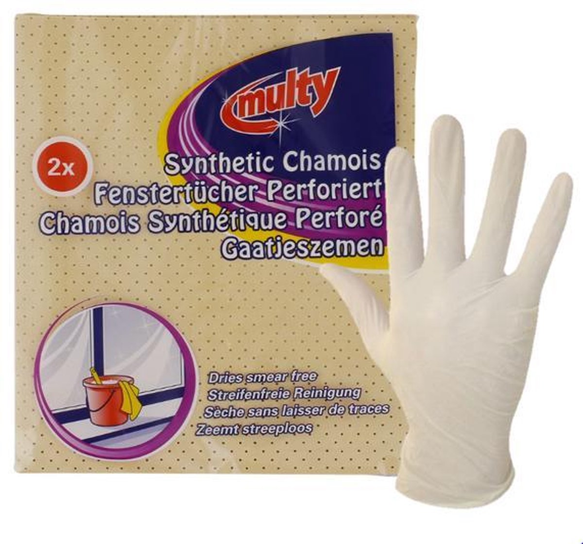 1x Multy Gaatjeszeem 36x38cm 2 Stuks - 1x Latex wegwerp handschoen 10 stuks - Schoonmaak set - Schoonmaken - Cleaning - Huishouden.