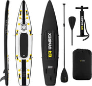 Gymrex Inflatable SUP Board - 120 kg - zwart/geel - set met peddel en accessoires