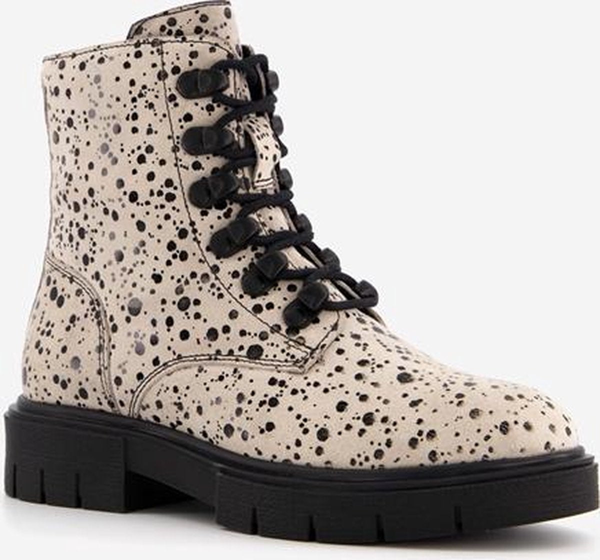 Groot leren meisjes veterboots met stippen - Wit - Maat 35
