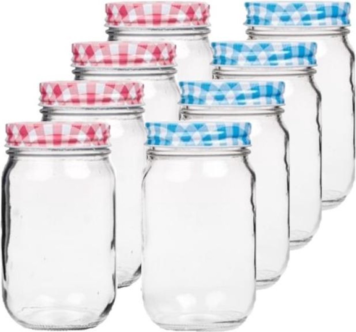 Set van 8 stuks glazen weckpotten/inmaakpotten met schroefdop 450 ml - Jampotjes met draaideksel - Voorraadpotten met draaidop