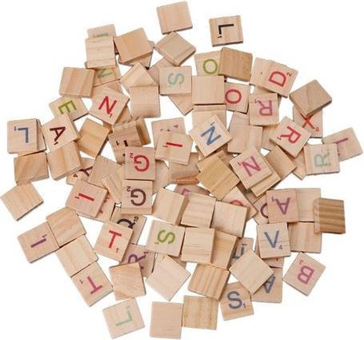 100 stuks houten scrabble letters - gekleurde letters