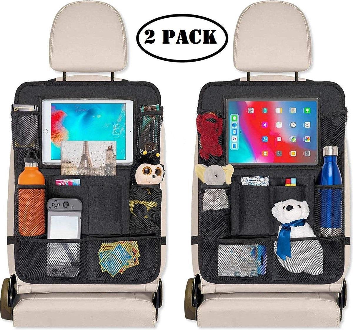 Essensio Universele Auto Organizer met Tablet Houder - set van 2 stuks - luxe - voor baby en kinds - Zwart - water bestendig - multifunctioneel - rugleuning bescherming