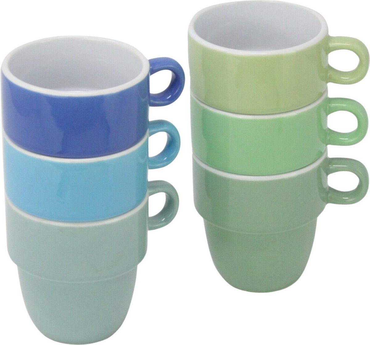 Orange85 - Koffiekopjes set - Koffiemok - Set van 6 stuks - Gekleurd - Stapelbaar - Groen - Blauw - Geel - Rood - Oranje - Paars