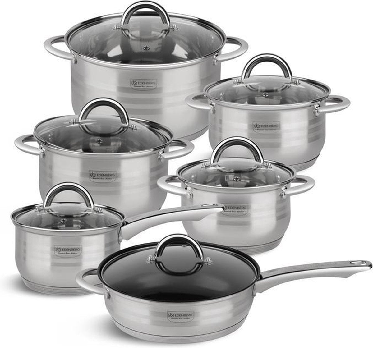 Edënbërg Classic Line - Luxe Pannenset - RVS - 12 delig - 5-laags bodem