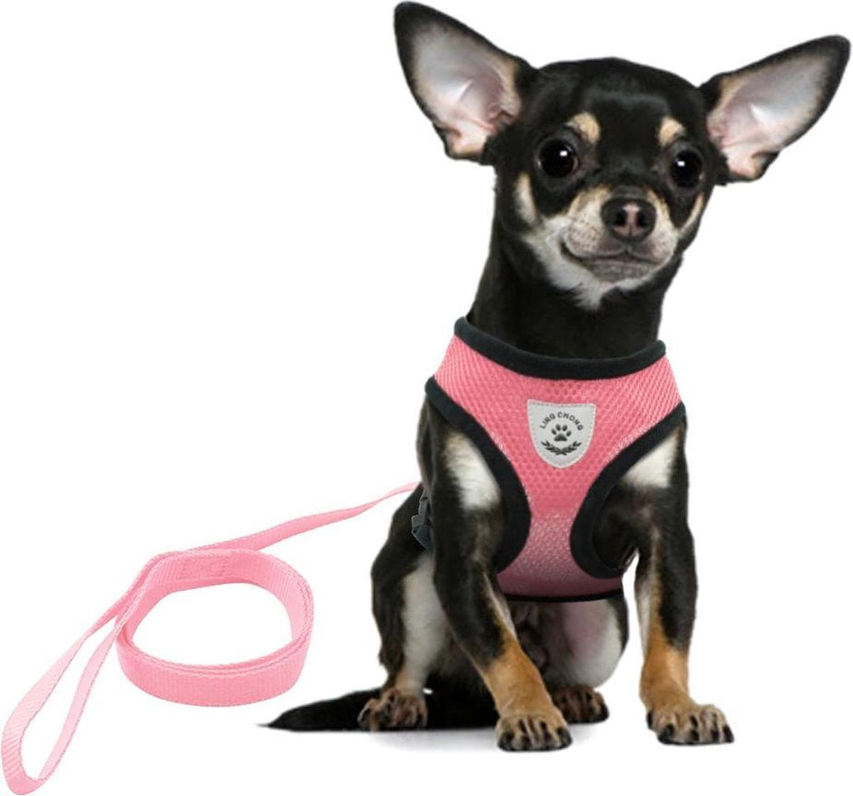 Hondenharnas-Kattenharnas- Kattentuigje-kattenhalsband-Verstelbare Harnas-Katten-Honden-zacht borstharnas-voor puppy's en katten-kattentuigje met looplijn-maat M-Roze