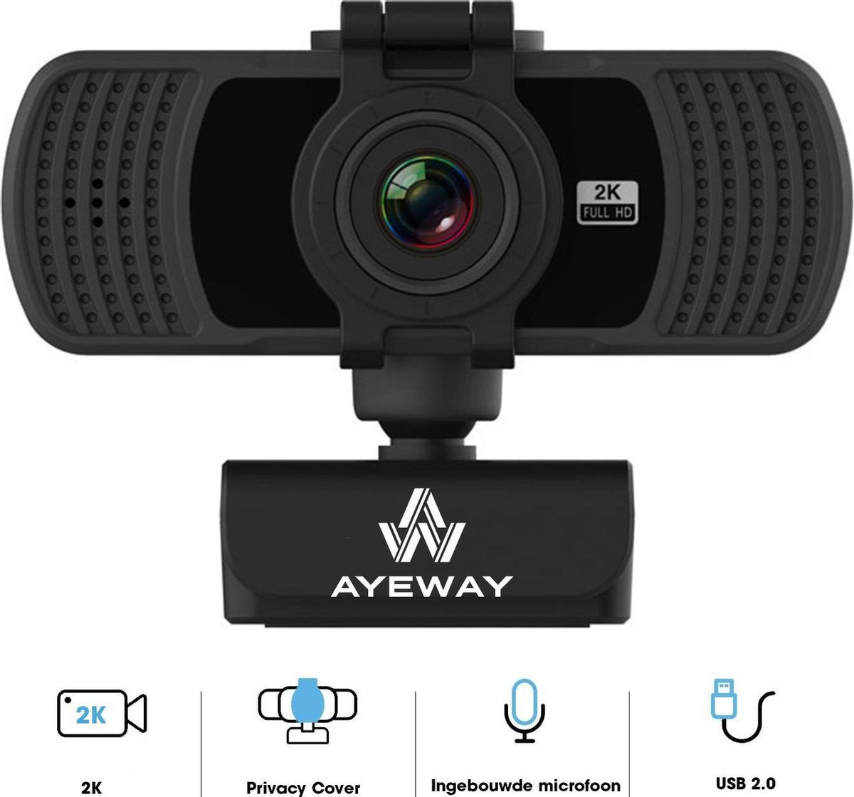 AyeWay Pro Max 2K Webcam - Inclusief Gratis Webcam Cover - Webcam voor PC - Microfoon - Werk & Thuis - Windows & Mac