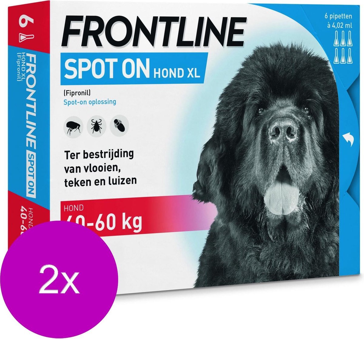 Frontline Spot On 4 Xlarge Hond Xlarge - Anti vlooien en tekenmiddel - 2 x 6 pip