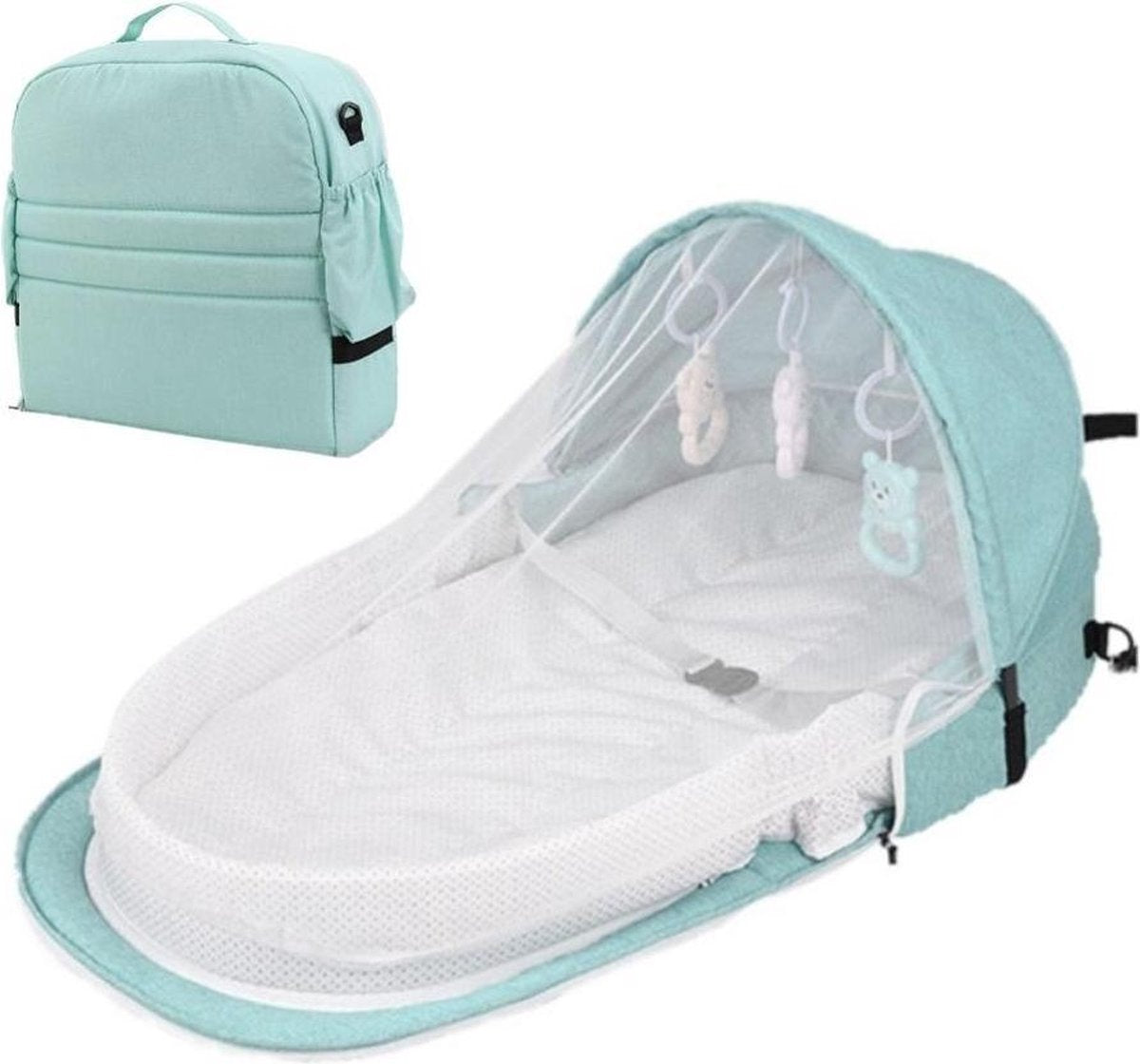 Supremium Draagbare Babynestje Met Klamboe - Bed Voor Pasgeboren Baby - Ademend - Beschermend - Turquoise
