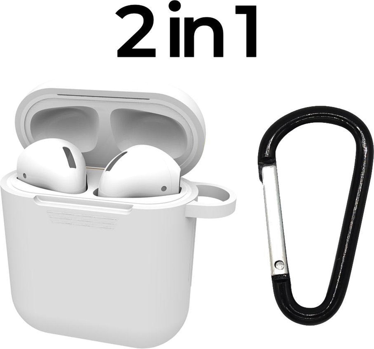 Anti Lost Case Cover Voor Apple Airpods -  Beschermhoes + Anti Lost Clip - Wit