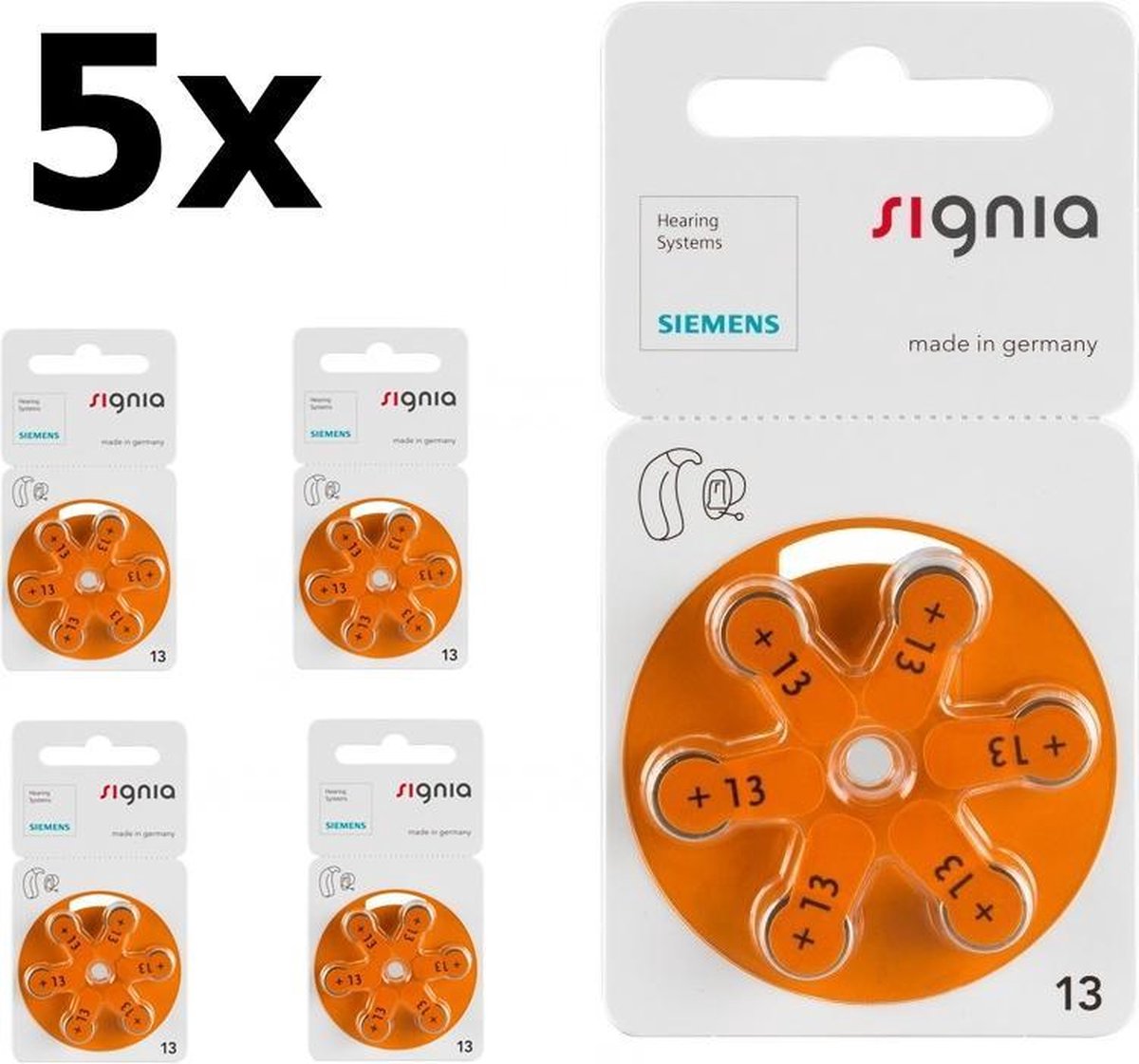 30 Stuks (5 Blister a 6st) Siemens Signia 13MF Hg 0% Gehoorapparaat batterijen 1.45V
