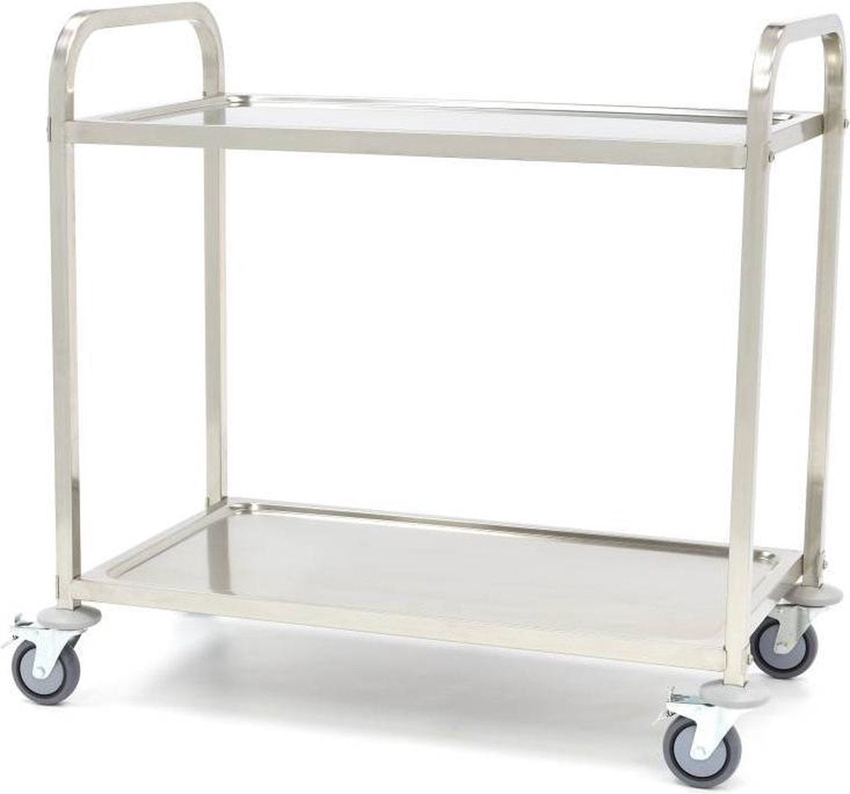Serveerwagen 2 niveaus - RVS - met 2 RVS Werkbladen - Max. Belasting 80 kg -  B950 x D510 x H940 mm - Horeca Serveertafel - Maxima