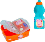 Peppa Pig 3 compartimenten brooddoos (18 cm - 13 cm - 6 cm) + Drinkfles (18 cm hoog - 400 ml)