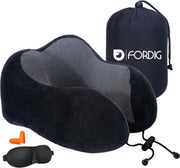 ForDig Traagschuim Nekkussen Inclusief Slaapmasker & Oordopjes– Memory Foam Reiskussen – Travel Pillow – Vliegtuig Kussen – Neksteun Reiskussentje - Zwart