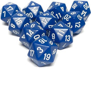 Diceshop 20-kantige dobbelsteen (SET van 10 STUKS) D20 Blauw | Wit
