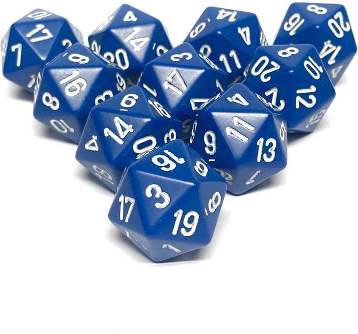 Diceshop 20-kantige dobbelsteen (SET van 10 STUKS) D20 Blauw | Wit