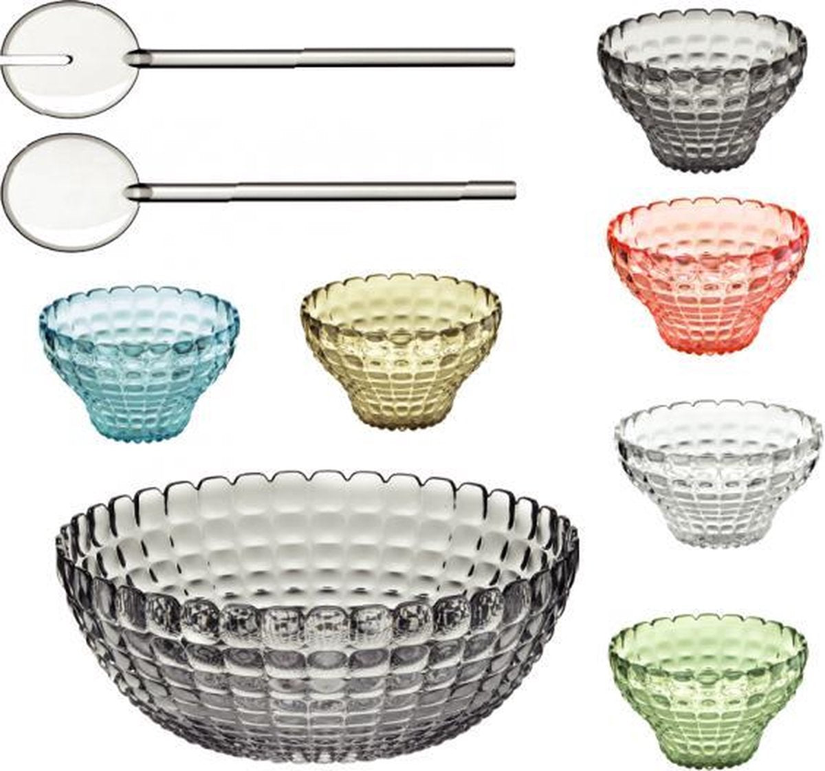 Guzzini Tiffany multicolour Grote kom met 6 schaaltjes en bestek