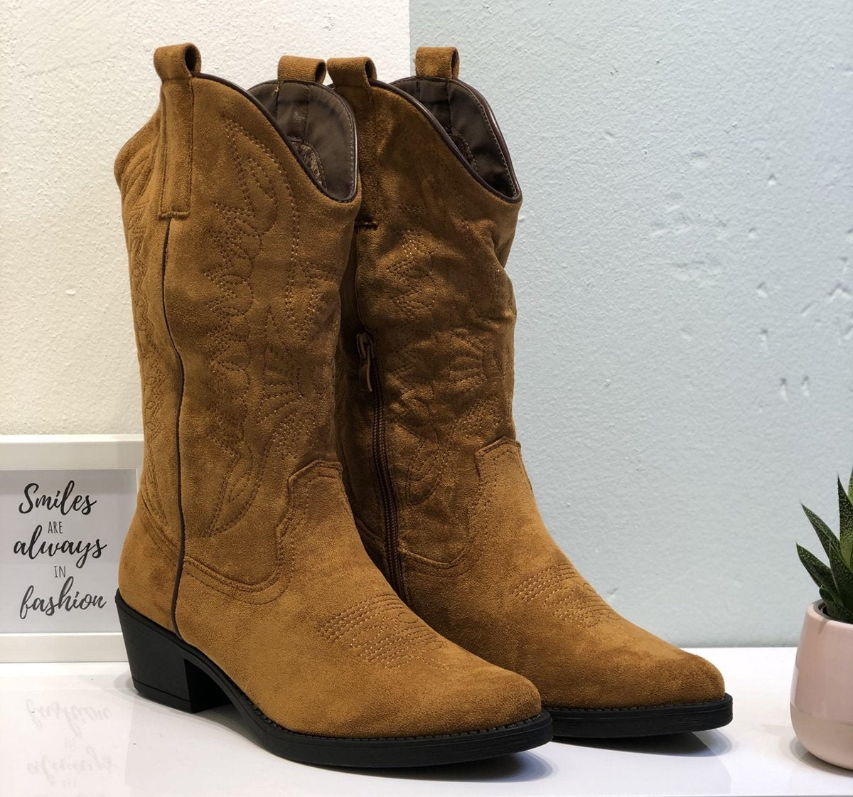 Smile Favorites® Dames Cowboylaarzen met Hak  - Suède look - Camel - Maat 36