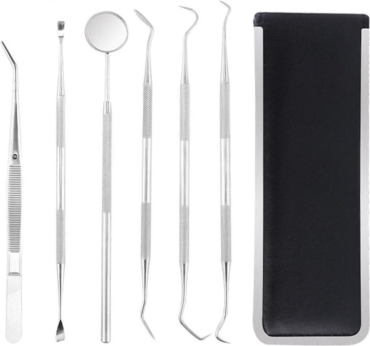 Uitgebreide Professionele Tandarts Set 6 STUKS - met Luxe Etui - Tandsteen Verwijderaar - Tandsteen Haakje - Tandverzorgings Set