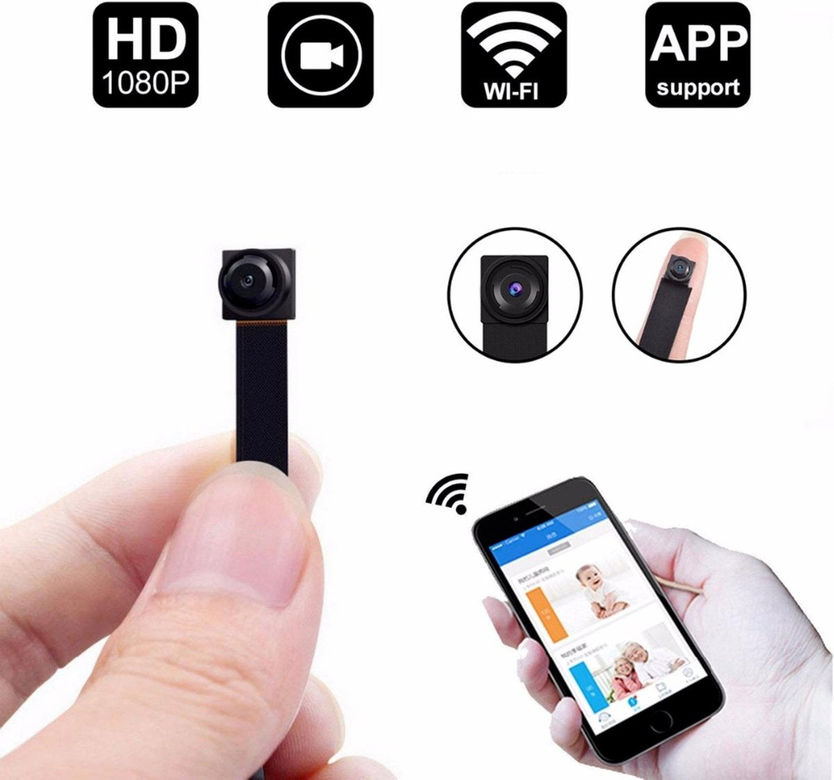 Mini Camera Wifi – Spy Camera - Spycam – 1920*1080p HD – Pinhole Camera – Knoop Camera – lichtgewicht