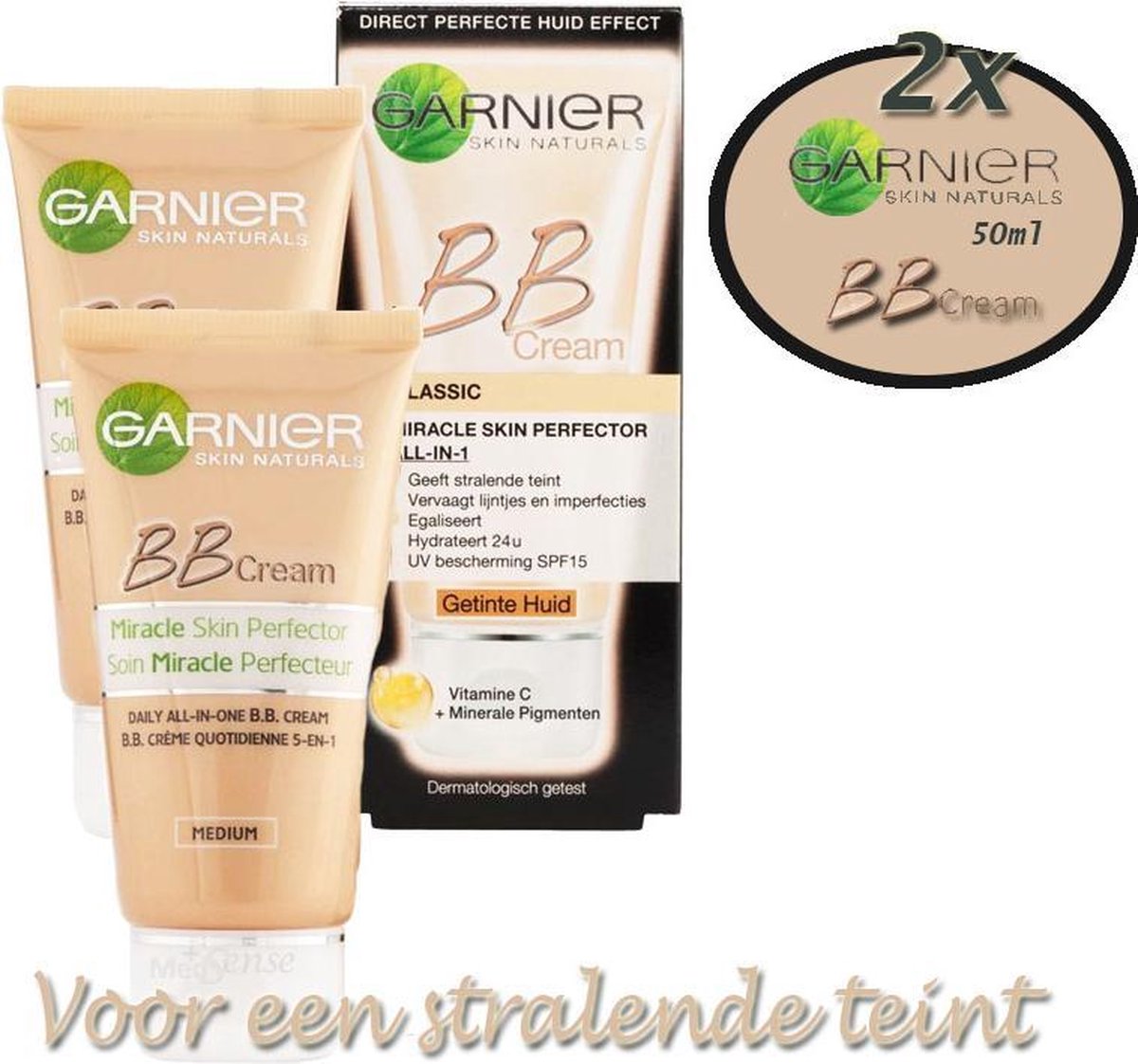 Garnier Skinactive Face SkinActive - BB Cream Classic Medium 5-in-1 Dagverzorging -2x 50ml - Getinte Dagcrème- voordeel pak