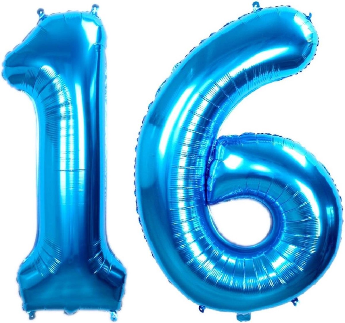 Folie Ballon Cijfer 16 Jaar Blauw 36Cm Verjaardag Folieballon Met Rietje