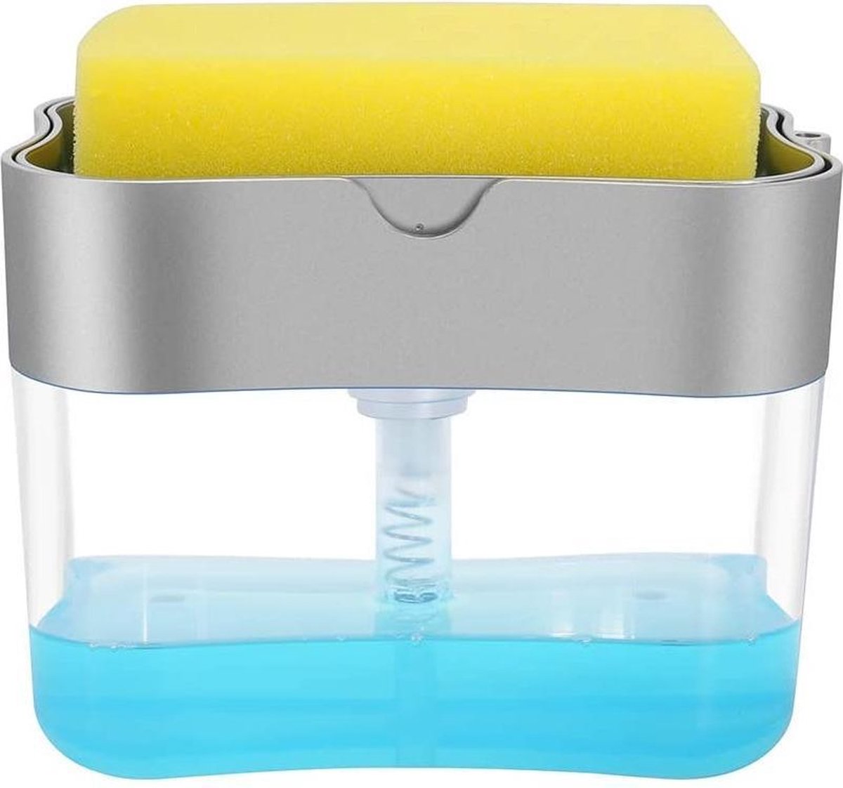 Zeeppomp Dispenser en Sponshouder voor Spoelbak Afwasmiddel Zeepdispenser (zilver)