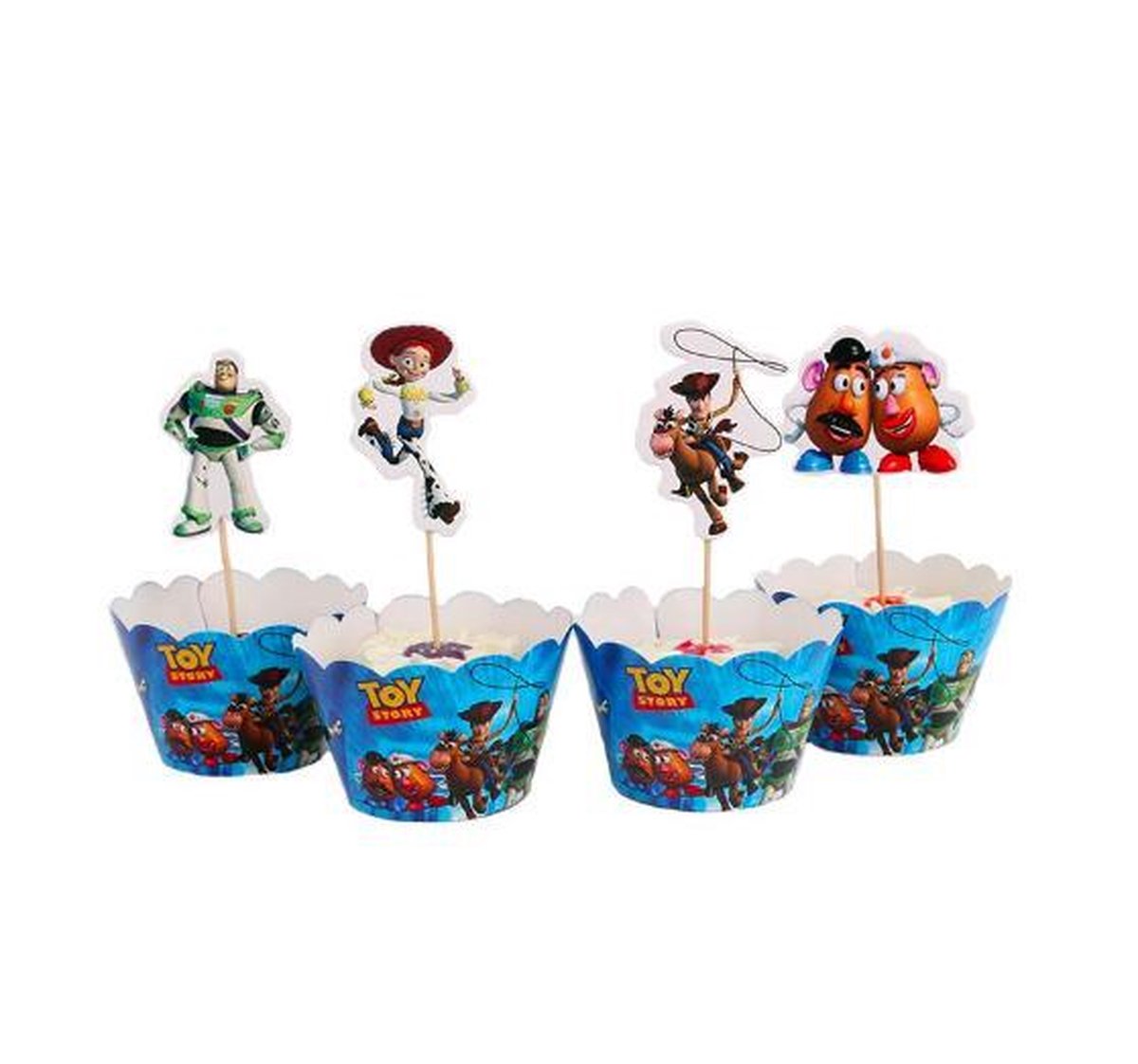 ProductGoods - 12 Stuks Toy Story Mini Cupcake Bakjes + 12 Cupcake Toy Story Versiering  - Kinderen - Kinderfeestje - Party - Taart Decoraties - Verjaardag Decoratie - Happy Birthday  - Toy Story -  Omslagen - Omslag - mini cupcake vormpjes