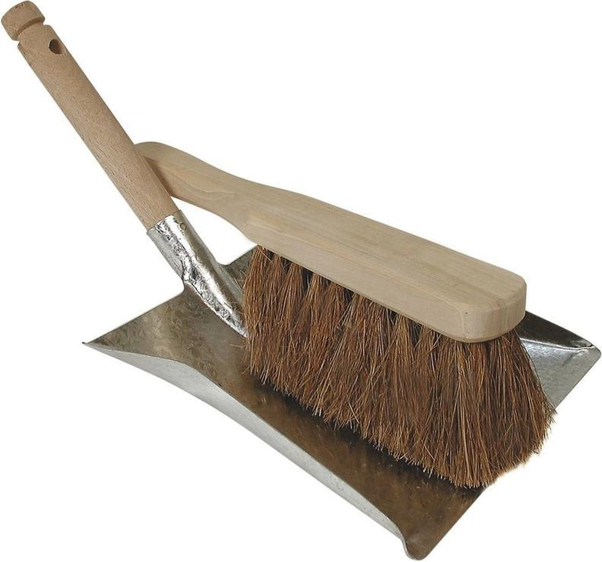 Stoffer en blik set verzinkt/hout/kokosharen voor buiten