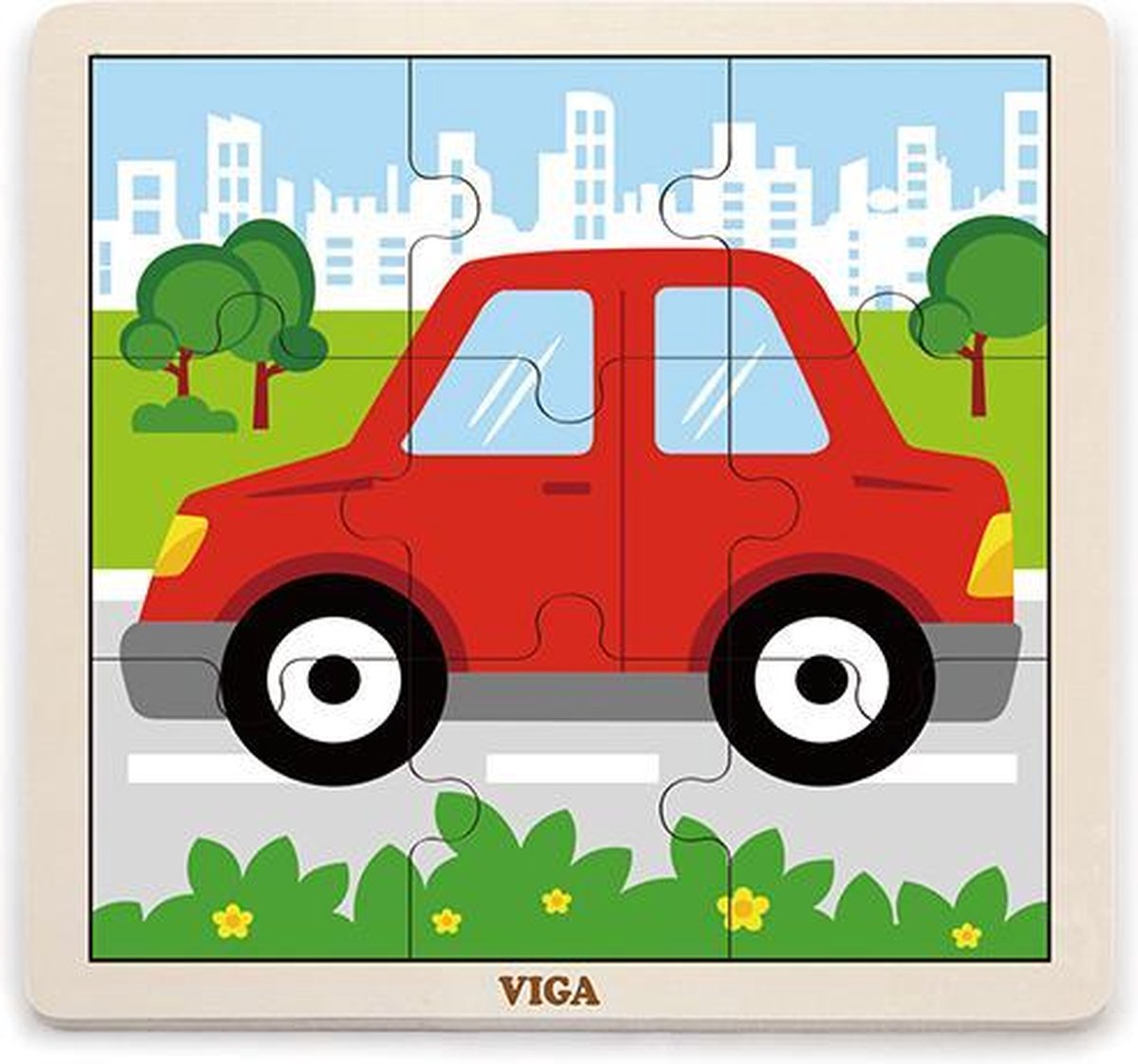 Viga Toys Houtenpuzzel Auto. 9 stukjes