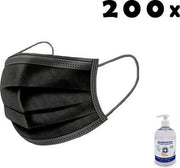 200 stuks - zwarte wegwerp mondkapjes - 3laags - gezichtsmaskers - Handgel 500ml met Pomp